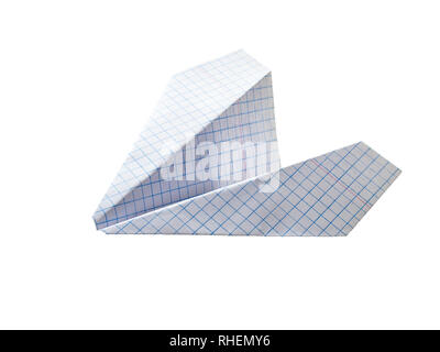 Paper plane (checkered paper) isolated on white background Stock Photo