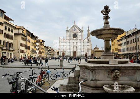 Bicycles at Piazza Santa Croce in Florence, Italy Stock Photo