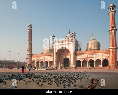 The courtyard of Jama Masjid mosque during an early morning in Old Dehli. Stock Photo
