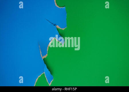 Fashion flat lay background with color fragmentary paper. Blue and green. Stock Photo
