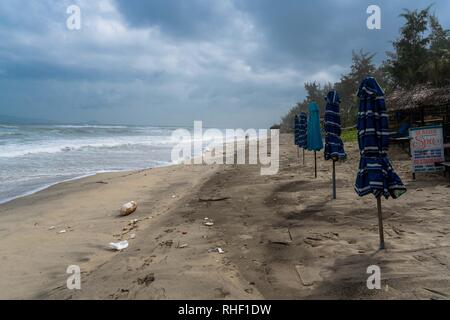 Polution at the famous angbang beach in Hue, Vietnam. Off season in winter. Stock Photo