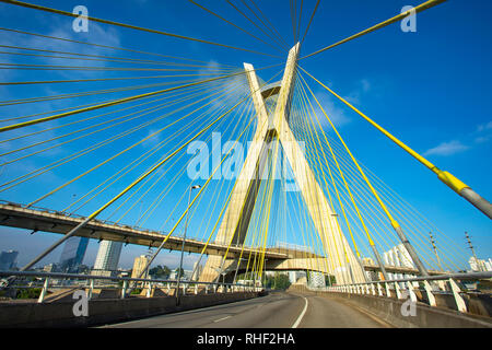 Modern architecture. Modern bridges. Cable-stayed bridge in the world, Sao Paulo Brazil, South America. Stock Photo