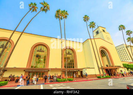 Los Angeles, California, United States - August 9, 2018: Union Station, the main train station in Los Angeles Downtown in El Pueblo de los Angeles Stock Photo