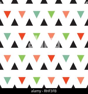 Vector Seamless colorful triangle pattern. Geometric abstract texture. Green, pink, blue black and red triangles. Stock Vector