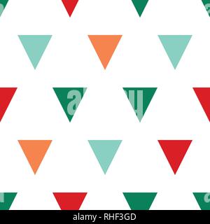 Vector Seamless colorful triangle pattern. Geometric abstract texture. Green, red, orange and blue triangles. Stock Vector