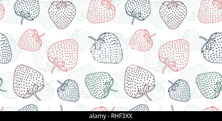 Seamless vector pattern with colorful line strawberries. Stock Vector