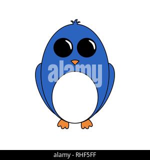 Cartoon polar cute blue penguin on white background. Big black eyes, folded wings, small beak, plump. Stock Vector