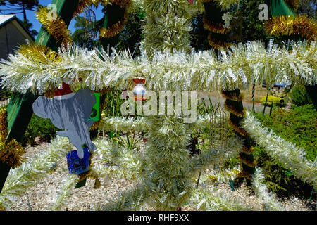 Christmas Australia TinselOutdoor Christmas decorations in  Australia including Tinsel and shiny baubles Stock Photo