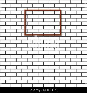 Brick wall with wooden frame for a picture, vector illustration. Stock Vector