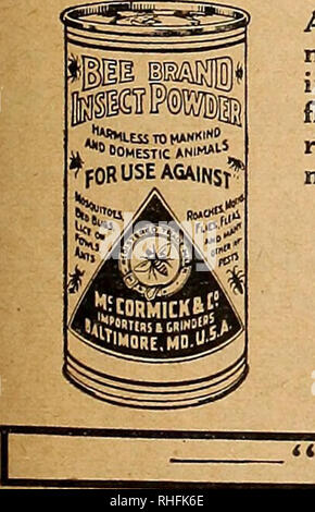 . Bolgiano of Baltimore garden guide 1926. Seeds Maryland Baltimore Catalogs; Vegetables Maryland Baltimore Catalogs; Nurseries (Horticulture) Maryland Baltimore Catalogs; Flowers Seeds Catalogs; Gardening Equipment and supplies Catalogs; Poultry Equipment and supplies Catalogs. Keep Your Garden Free From Insects Something new in insecticides—KIL-SPRAY— A liquid insecticide that is non-poisonous, non- inflammable, non-explosive. Can be used on plants and animals without danger of harming them. KIL-SPRAY comes in concentrated form- is easily soluble in cold water. Add from 15 to 30 parts of wat Stock Photo