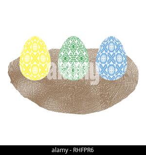 Easter Colored Eggs and Nest Icon Stock Vector