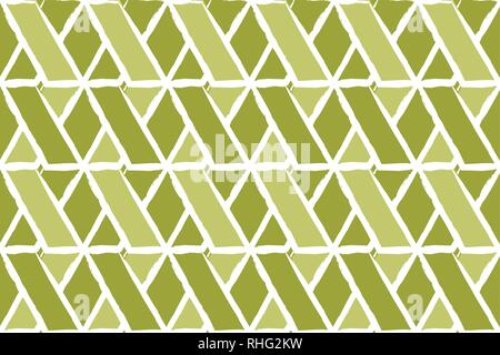 Seamless, abstract background pattern made with paint brushes forming braided geometric shapes in tones of green. Modern, bold vector art. Stock Vector