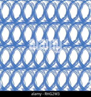 Seamless, abstract background pattern made with water color brushes forming circles in blue colors. Bold and bright vector art. Stock Vector