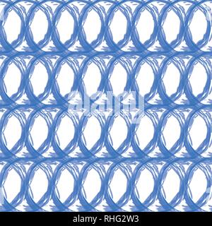 Seamless, abstract background pattern made with water color brushes forming circles in blue colors. Bold and bright vector art. Stock Vector