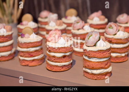 Food sweets junk food confectionery, edding catering food mini canapes food tasty dessert beautiful decorated Stock Photo