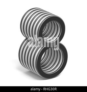 Black and white layered Number 8 EIGHT 3D render illustration isolated on white background