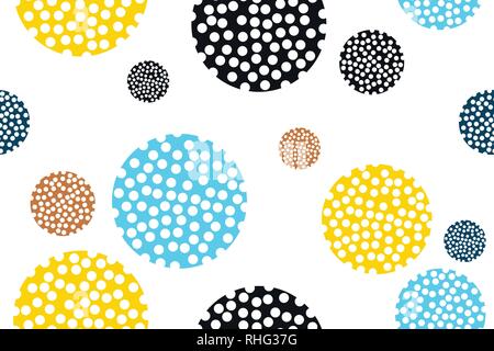 Seamless, abstract background pattern made with dotted circles in cell / science abstraction. Playful, modern and bright colored vector art. Stock Vector
