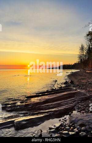 Sunset, Lake Superior, Silver City, Michigan, USA Stock Photo