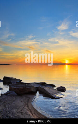 Sunset, Lake Superior, Silver City, Michigan, USA Stock Photo