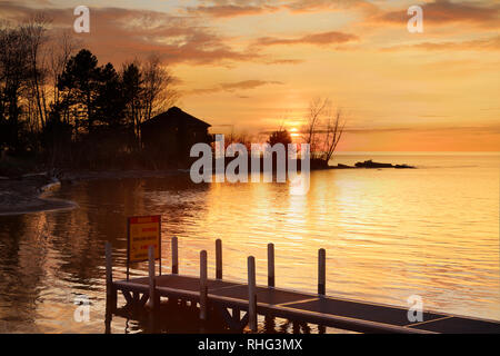 Sunset, Lake Superior, Silver City, Michigan, USA Stock Photo