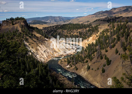 WY03119-00...WYOMING - View of Calcite Springs and the Yellowstone River in Yellowstone National Park. Stock Photo