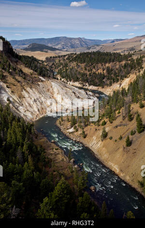 WY03120-00...WYOMING - View of Calcite Springs and the Yellowstone River in Yellowstone National Park. Stock Photo