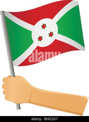 Burundi flag in hand. Patriotic background. National flag of Burundi vector illustration Stock Vector