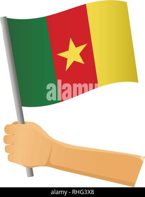 Cameroon flag in hand. Patriotic background. National flag of Cameroon vector illustration Stock Vector