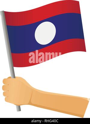 Laos flag in hand. Patriotic background. National flag of Laos vector illustration Stock Vector