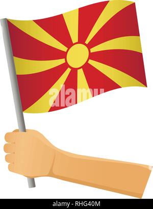 Macedonia flag in hand. Patriotic background. National flag of Macedonia vector illustration Stock Vector