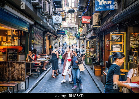 3rd January 2019, Melbourne Australia: street view of Centre Place an iconic pedestrian laneway with cafe and people in Melbourne Australia Stock Photo