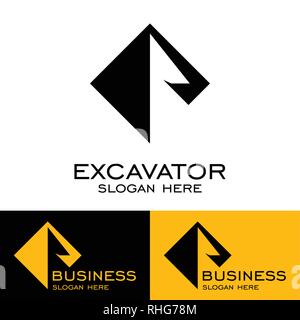 Excavator logo design, square concept, isolated on white background, vector icons. Stock Vector