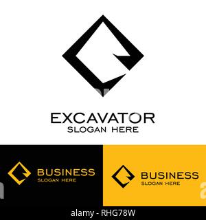 Excavator logo design, square concept, isolated on white background, vector icons. Stock Vector