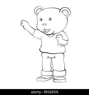 Adorable Cartoon, Boy Bear Standing with thinking. Isolated black and white, Hand drawn cartoon character design. Vector clip art illustration Stock Vector