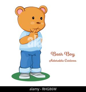 Adorable Cartoon, Boy Bear Standing with thinking. cartoon character design. Vector clip art illustration. Stock Vector