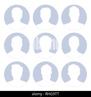 Male avatar human empty faces people bust character in circle shape, Flat design - vector illustration Stock Vector