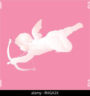 Cute Cupid with arrow isolated on pink background for Valentines day greeting card, Vector Illustration Stock Vector
