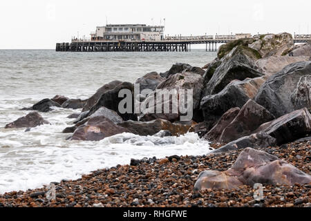 Urban view of Worthing beach, West Sussex, UK Stock Photo