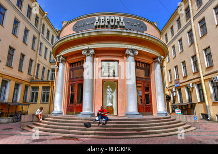 St. Petersburg, Russia - July 3, 2018: The legendary cinema Aurora on Nevsky Prospekt, St. Petersburg, the first theater of St. Petersburg, opened in  Stock Photo