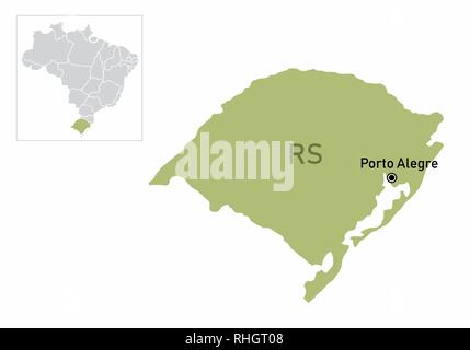 Illustration of the Rio Grande do Sul State and its location in Brazil map Stock Vector