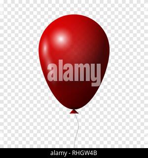 Realistic red balloon. Isolated on white transparent background. Vector illustration, eps 10. Stock Vector
