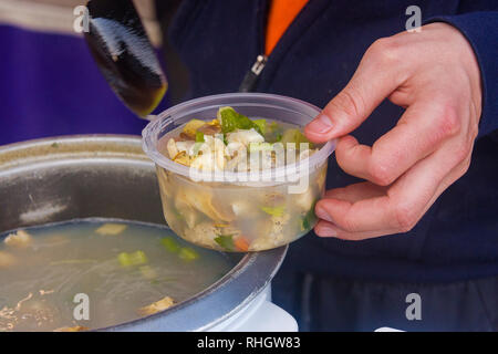 whelk soup on the fish market on the docks in Ostend, Belgium Stock Photo