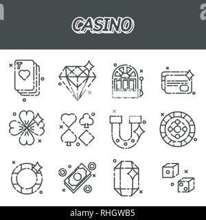 Set of casino icons in flat design. Vector illustration, EPS 10 Stock Vector