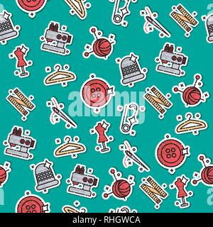 Colored sewing pattern. Sewing tools collection, colorful background vector. Fashion illustration, profession clothier. Decorative wallpaper, good for Stock Vector