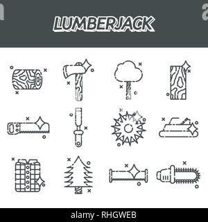 Lumberjack flat icon set. Vector illustration, EPS 10 Stock Vector