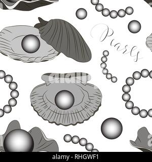 Pattern of shell with pearl isolated on light background. Vector illustration. Stock Vector