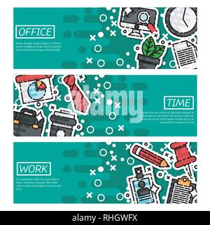 Set of Horizontal Banners about office. Vector illustration, EPS 10 Stock Vector