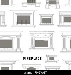Set of vector fireplace icons and fireplace design pattern. Vector illustration, EPS 10 Stock Vector