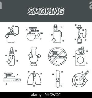 Smoking flat icons set isolated vector illustration Stock Vector
