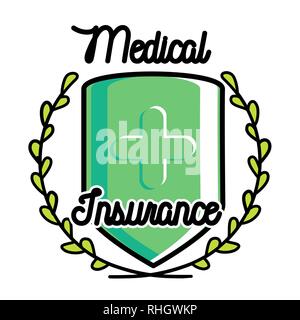 Color vintage medical insurance emblem, label, badge and design elements. Vector illustration, EPS 10 Stock Vector